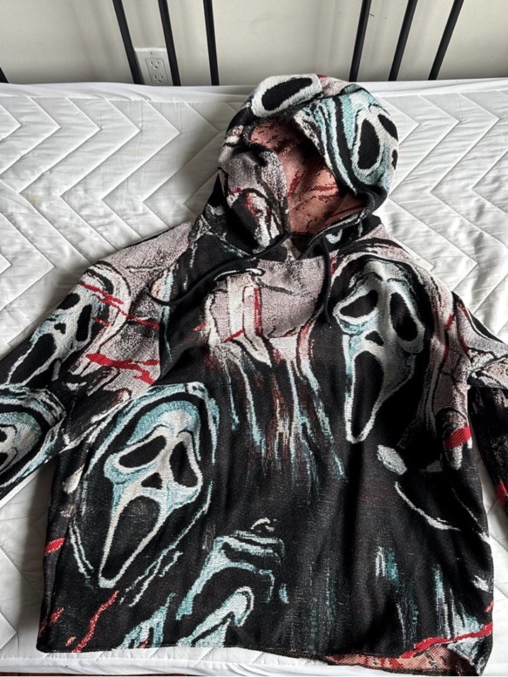 Graphic Scream Face Hooded Sweatshirt - Black with Teal & Red poncho SPIRIT